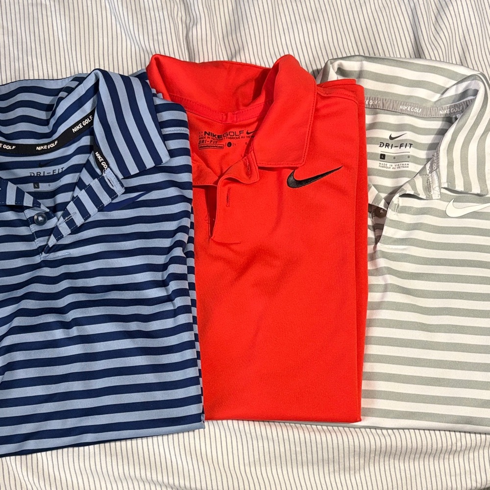 Nike Dri-Fit Golf Polo Trio - Navy Stripes, Red, Light Gray Stripes